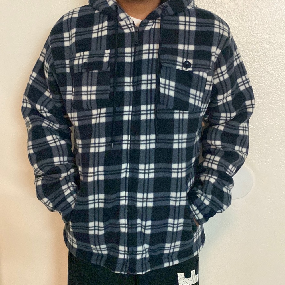 Blue and white pattern sweater fuzzy inside